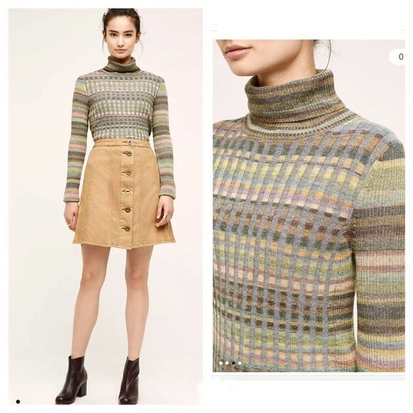 Anthropologie Moth Sydney wool blend Turtleneck sweater Size M in Grey Motif - Picture 10 of 10